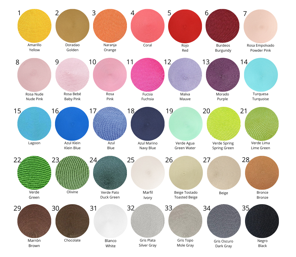 Muestrario de colores de paja disponibles para la base del clutch