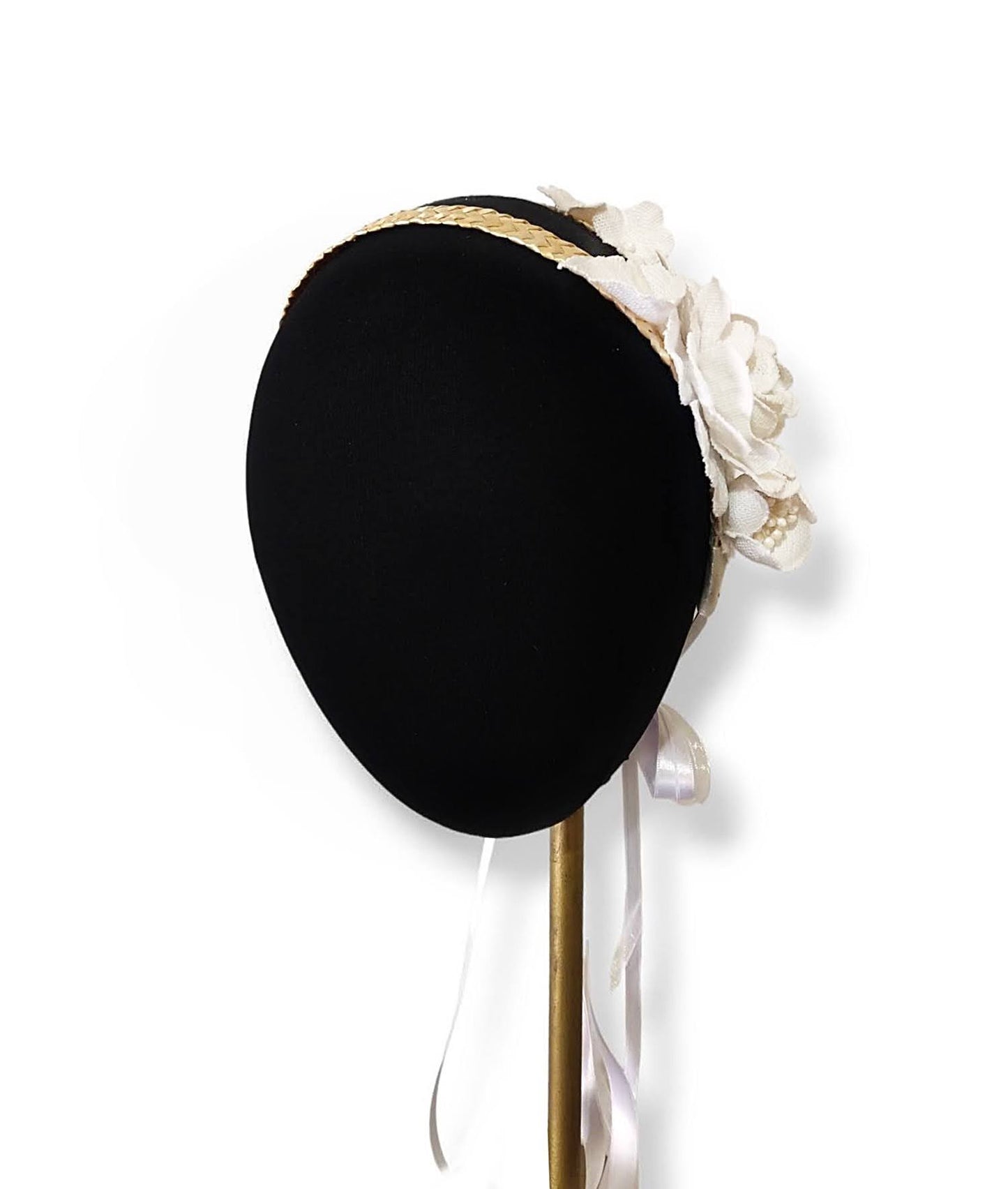 Diadema de Paja con Flores Blancas