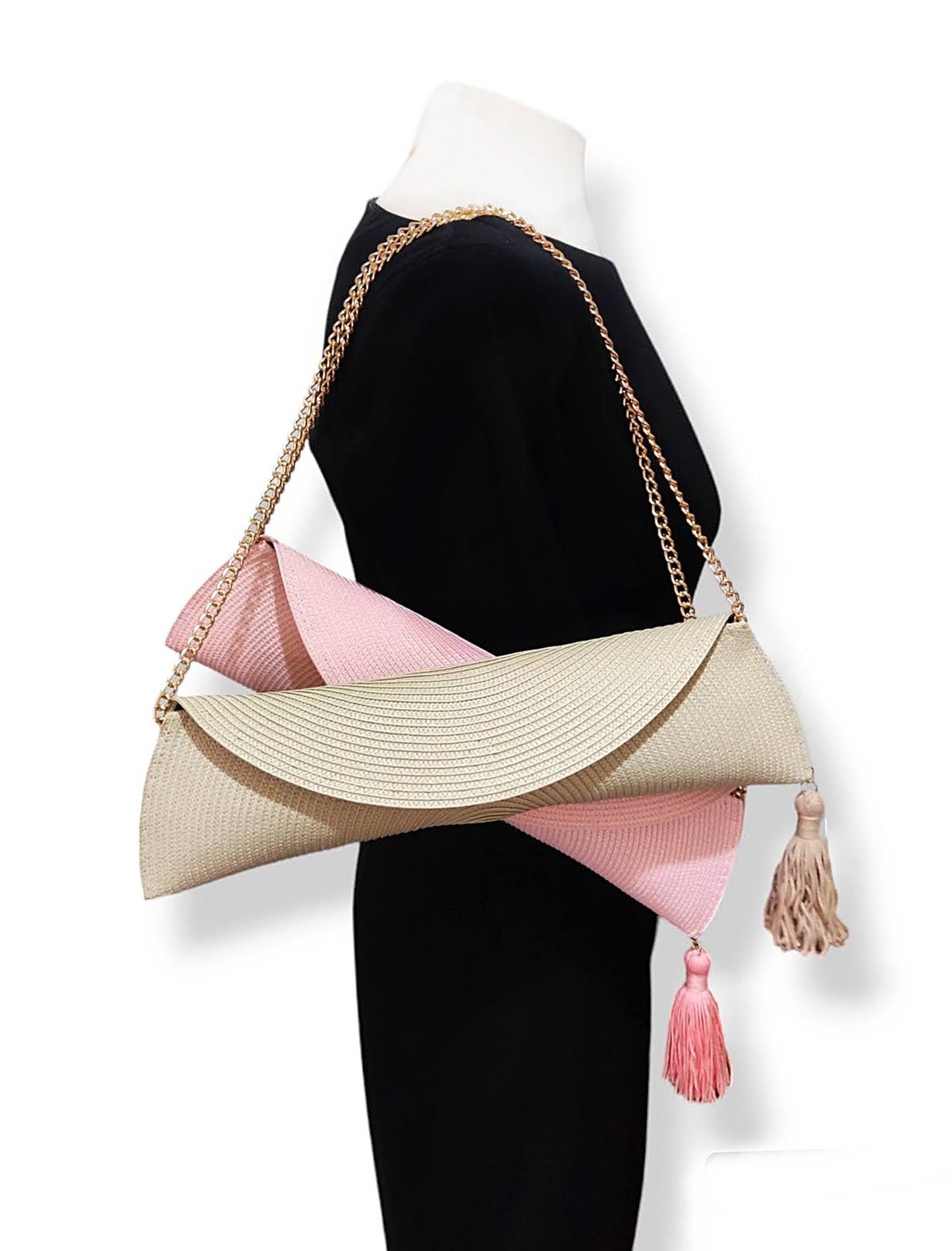 Bolso Clutch de Paja con Cadena para Bodas y Eventos