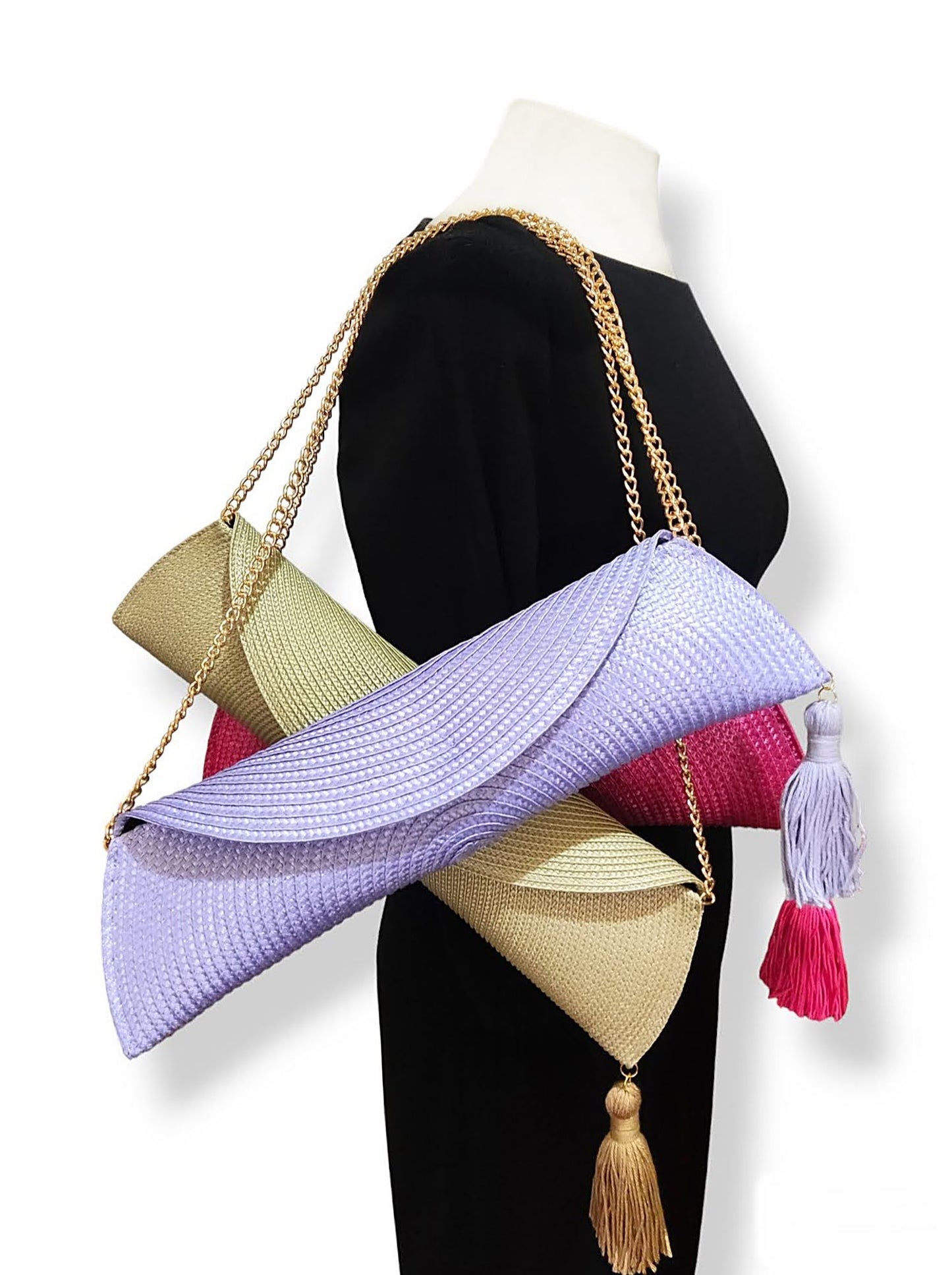 Bolso Clutch de Paja con Cadena para Bodas y Eventos