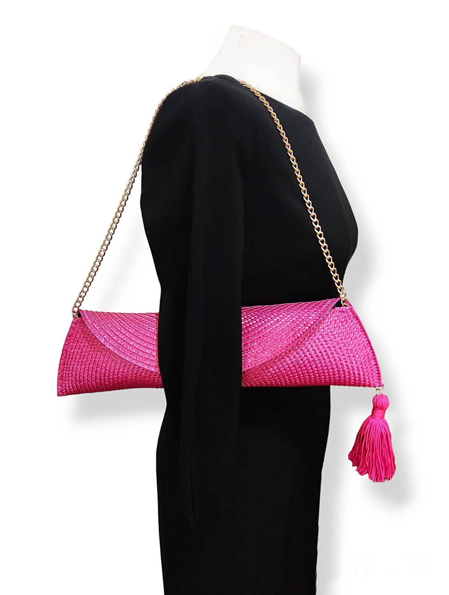 Bolso Clutch de Paja con Cadena para Bodas y Eventos