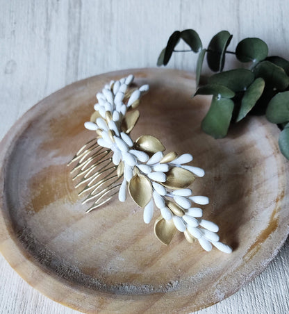 Bridal Hair Comb with Porcelain Sprigs and Buds