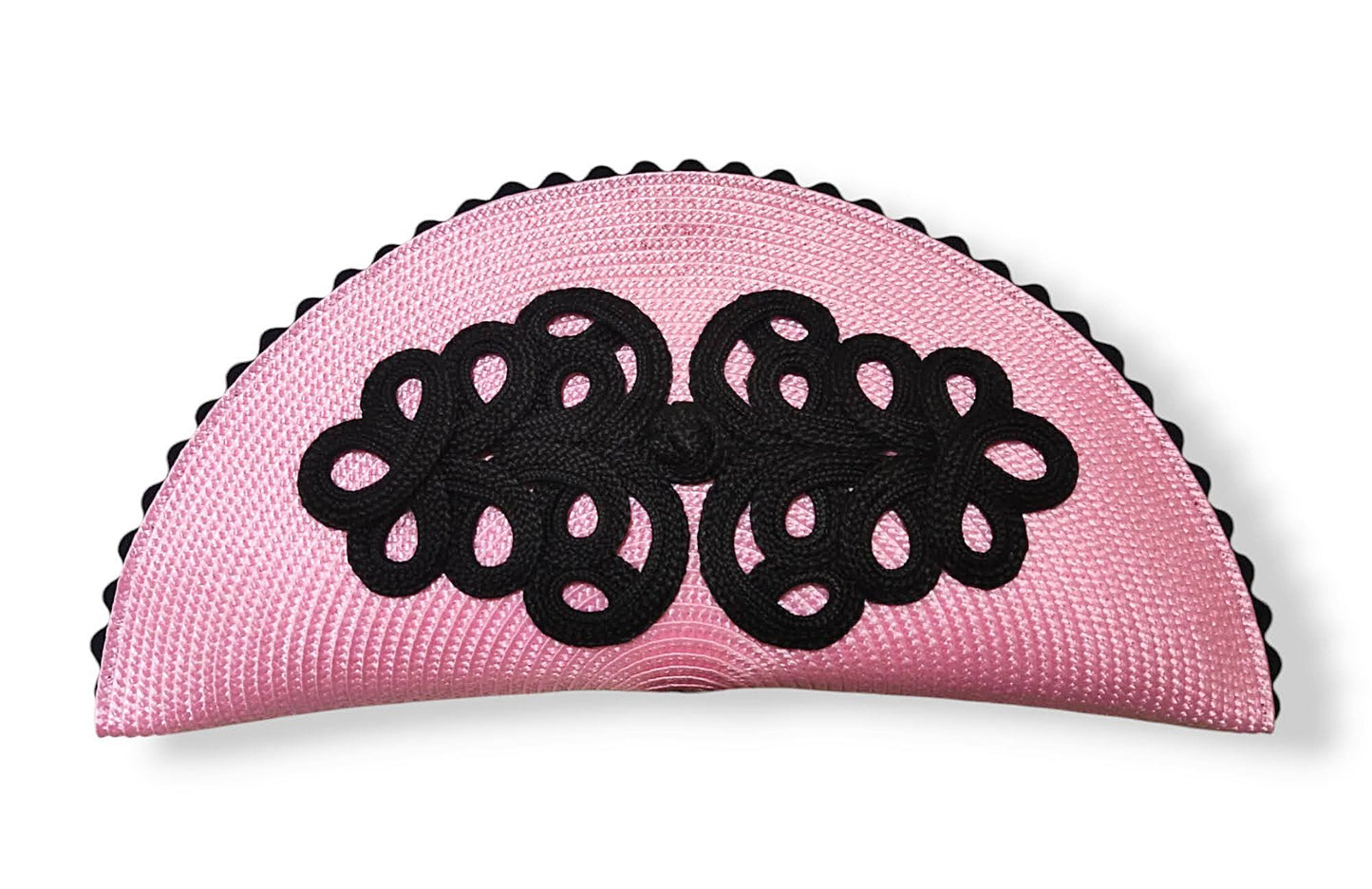 Bolso de nano rosa y negro adornado con alamar de pasamaería