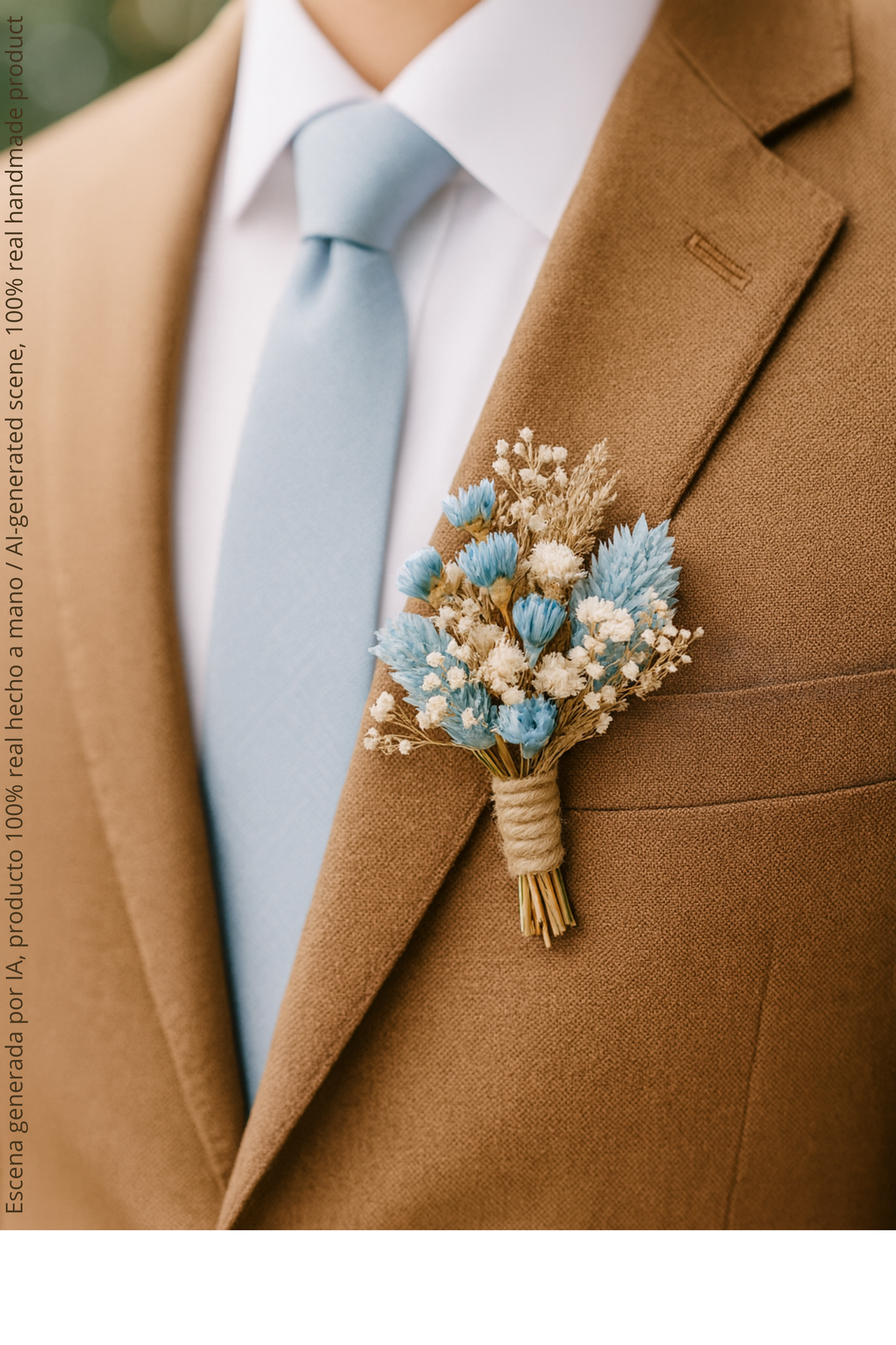 Groom's Boutonniere with Preserved Flowers in Sky Blue and Ivory