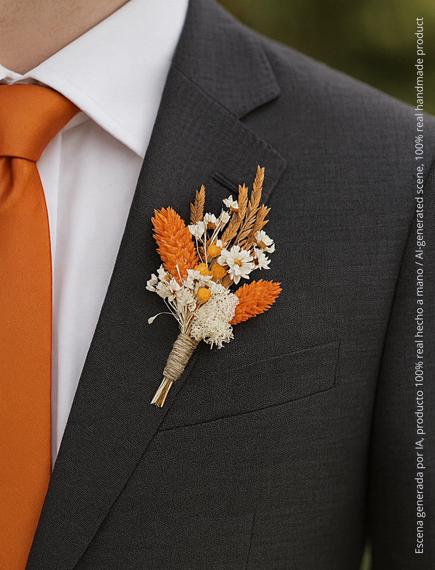 Orange and Ivory Boutonniere for Grooms or Groomsmen Wedding