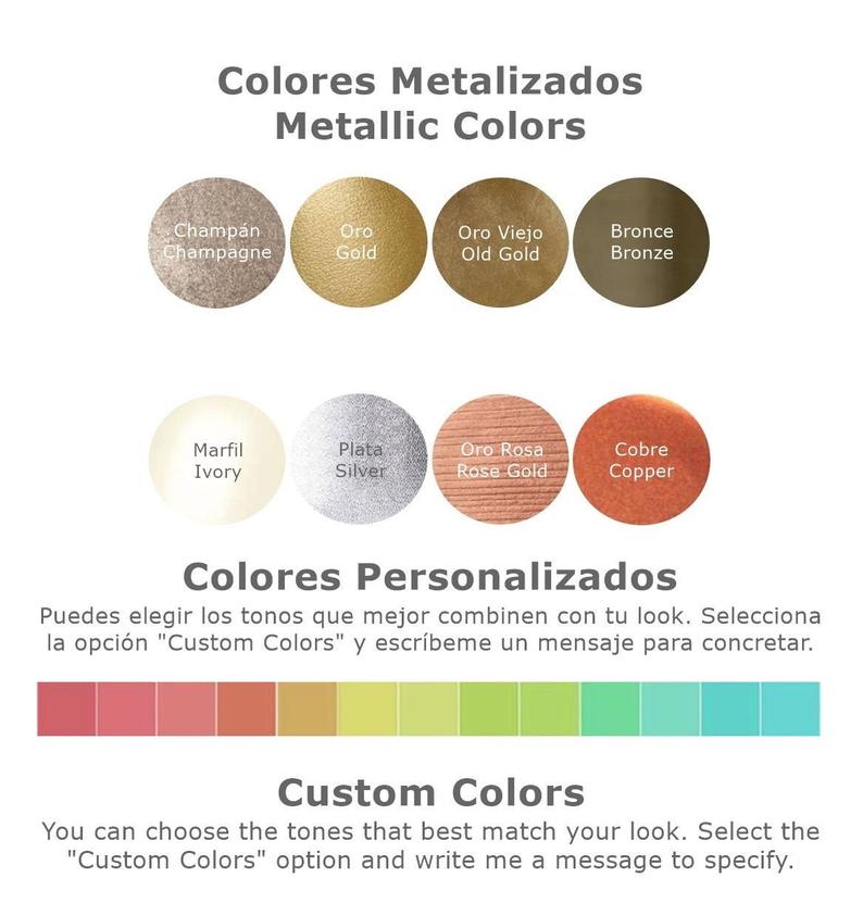 Carta de colores metalizados y disponibilidad de personalización.