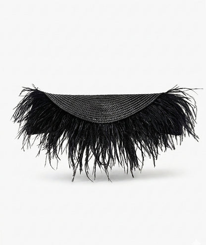 Straw Wedding Clutch with Feathers