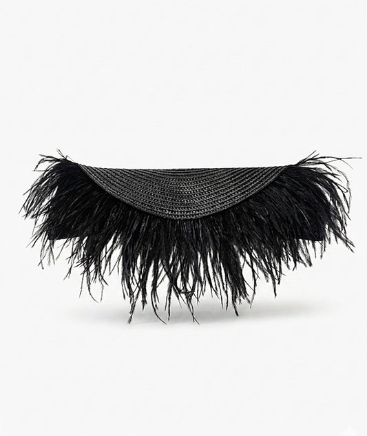 Straw Wedding Clutch with Feathers