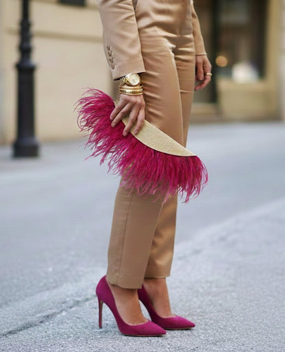 Straw Wedding Clutch with Feathers