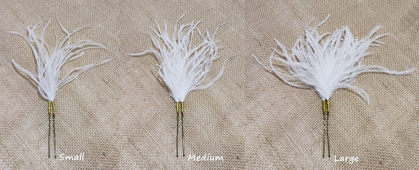 Horquillas con plumas de avestruz en tres tamaños para peinados de boda