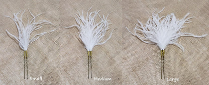 Horquillas con plumas de avestruz en tres tamaños para peinados de boda